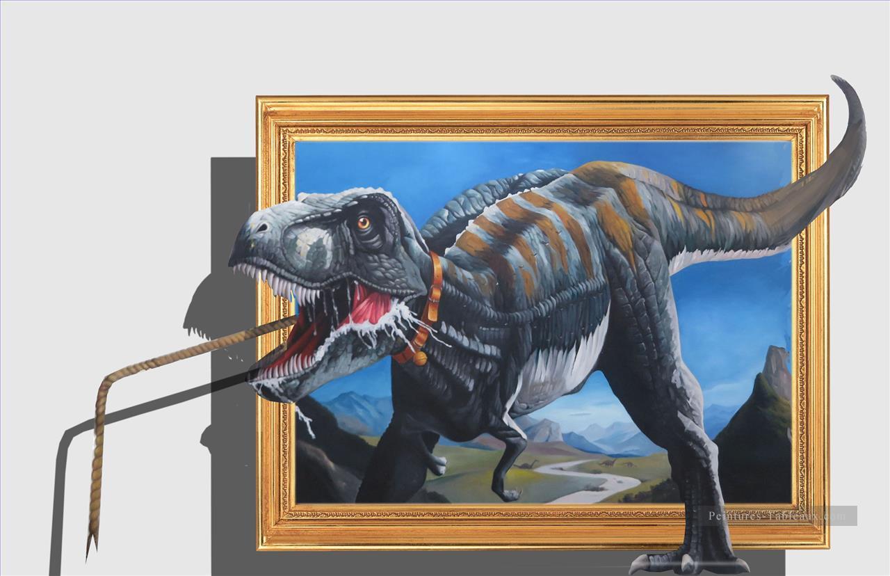 chasse dinosaure 3D Peintures à l'huile